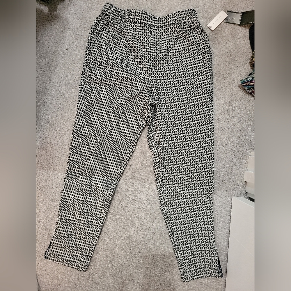 ANTHROPOLOGIE XS Black Motif Larkin Jacquard Tapered Pull On Pant Women